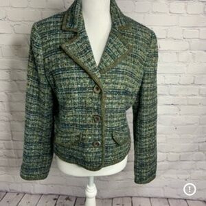 DEBBIE SHUCHAT Green Vintage Wool Blend Tweed Blazer 12